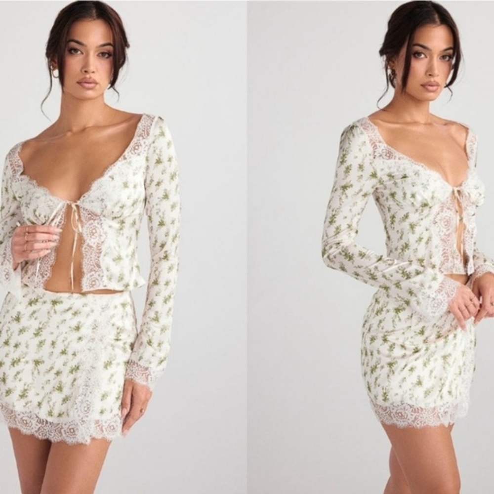 House Of CB Floral Lace Tie-Front Top Small - Picture 5 of 10